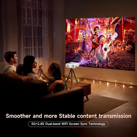Keystone Other - XIWBSY Mini Projector 5G WiFi Portable Projector with Bluetooth Keystone